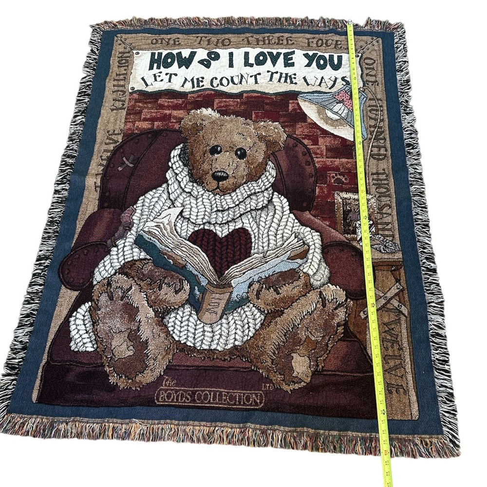 Boyds Bears Collection "How Do I Love You" Collectors Woven Tapestry Throw 50x65 - Picture 3 of 6